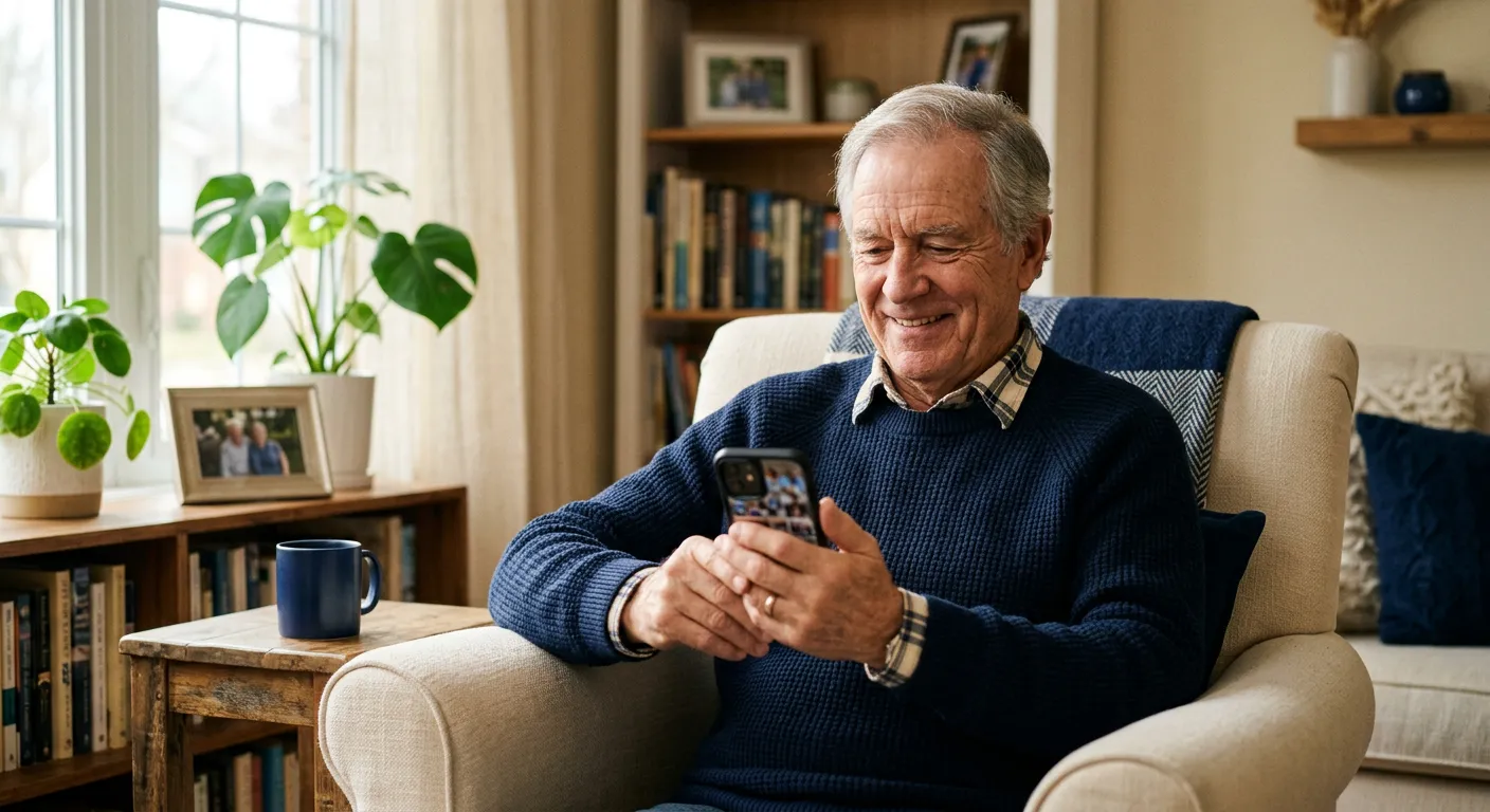 A senior sharing stories through voice recording