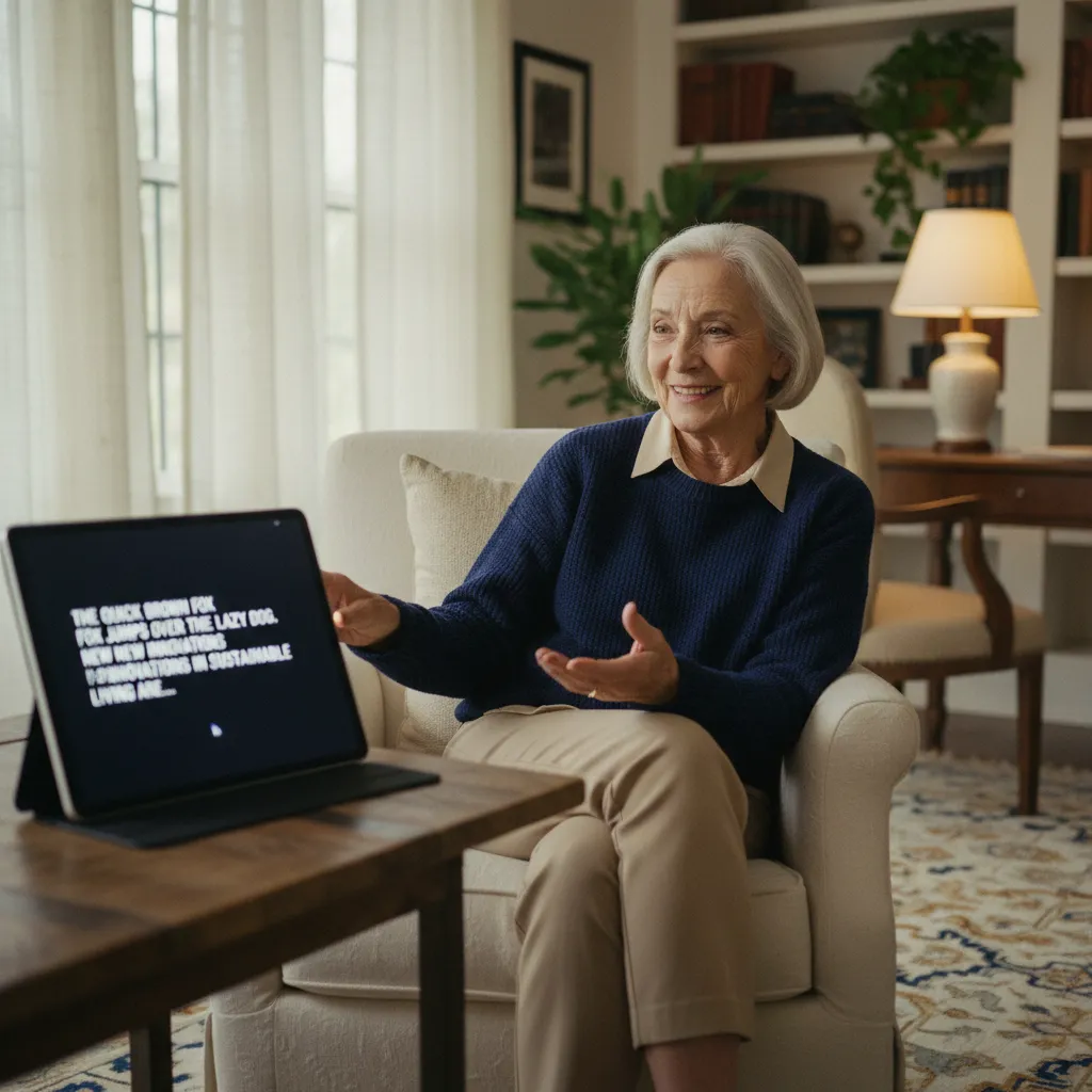 Senior using voice technology to capture stories