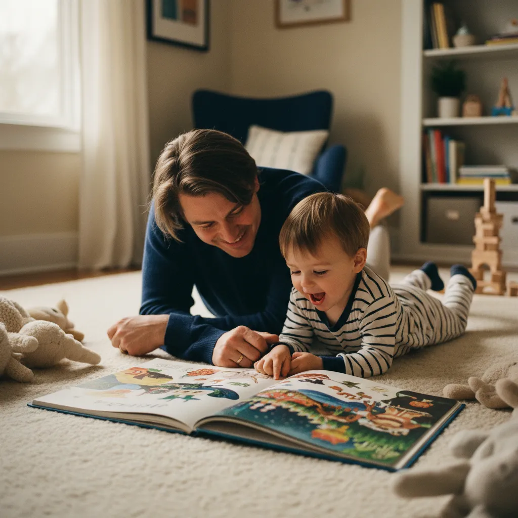 Parent and child engaged in interactive storytelling