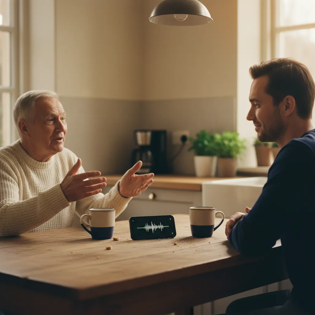 A phone recording a conversation between family members