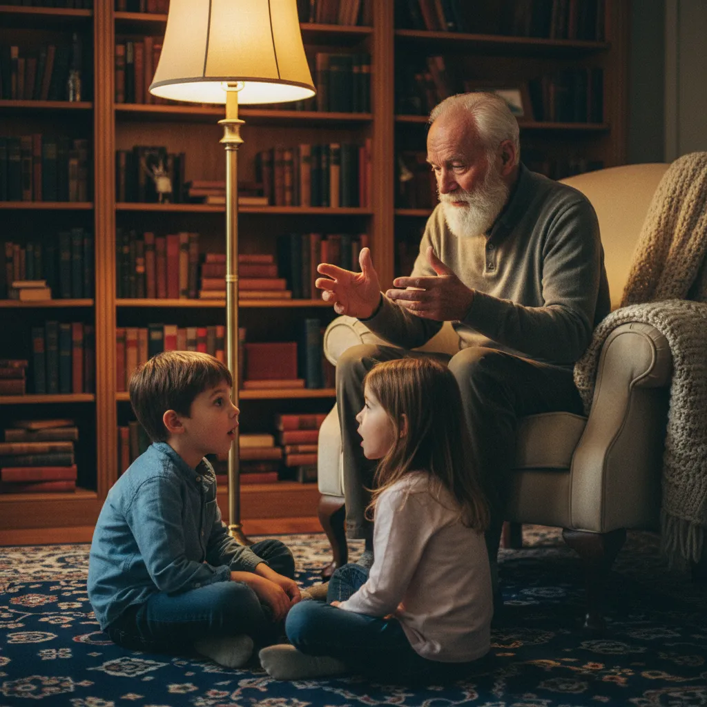 Grandfather sharing stories with grandchildren